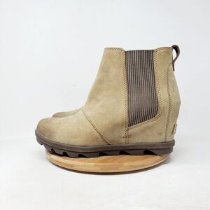 Sorel Joan of Arctic Wedge Chelsea Boots Womens 10.5 Tan Burnished Brown Winter